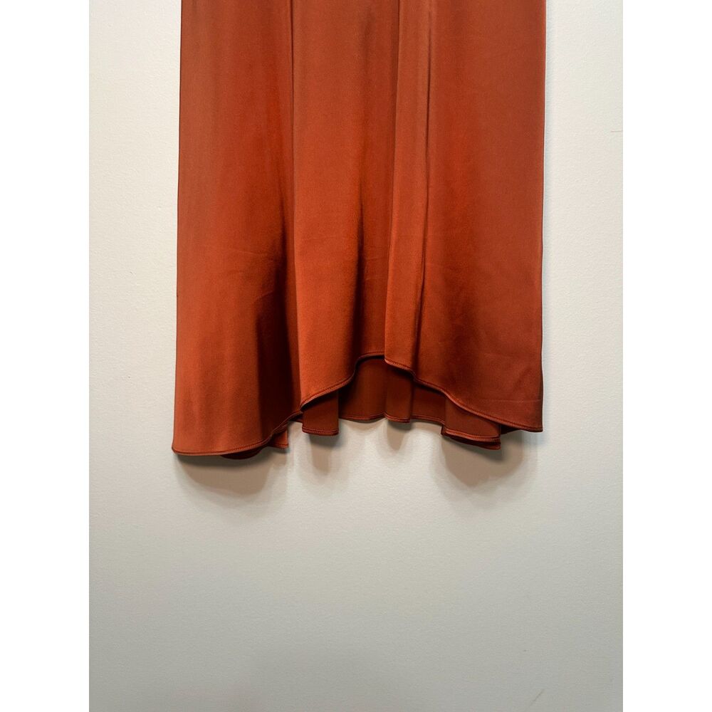 Baltic Born Rust Poppy Satin Midi Dress M Tie Front Flutter Sleeve Evening - Picture 7 of 12